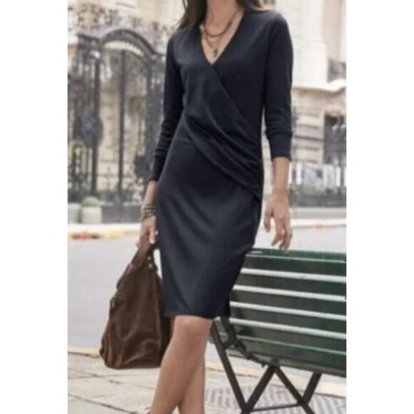 Sundance Dresses & Skirts - Sundance Black Long Sleeve Faux Twist Cross Wrap Knit Knee Length Dress - Large